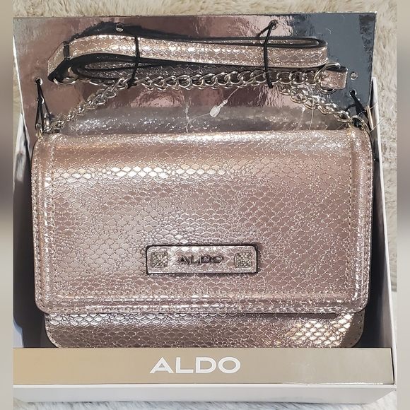 Aldo Handbags - ALDO Shimmering Metallic Clutch in Rose Gold New In The Box With Shoulder Strap.